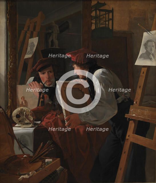 A Young Artist Examining a Sketch in a Mirror, 1926. Artist: Bendz, Wilhelm (1804-1832)