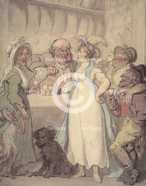 A young attractive woman is introduced to the 'pleasures' of gin drinking, c1810. Artist: Thomas Rowlandson