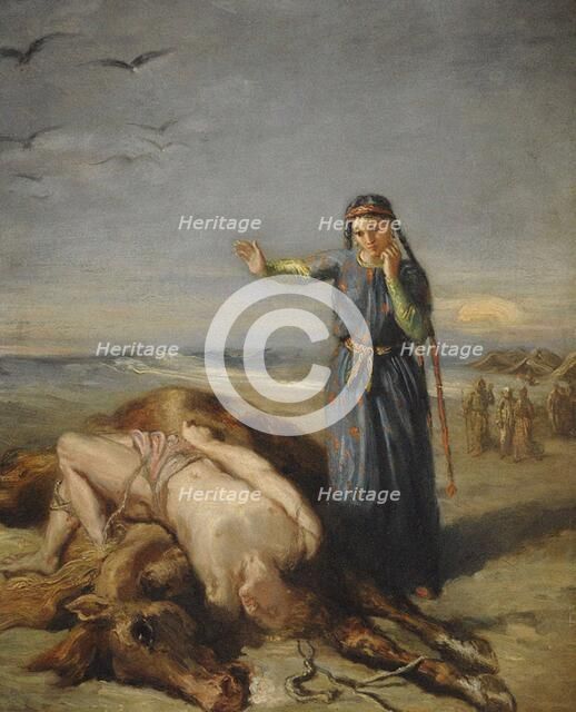 A young Cossack girl finds Mazeppa in a faint on the corpse of the horse , 1851.