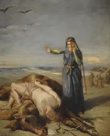 A young Cossack girl finds Mazeppa in a faint on the corpse of the horse , 1851