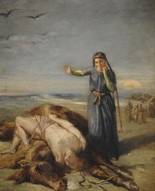 A young Cossack girl finds Mazeppa in a faint on the corpse of the horse , 1851