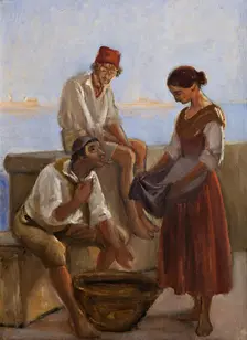 A young girl and two fishermen, c1853. Creator: Wilhelm Marstrand