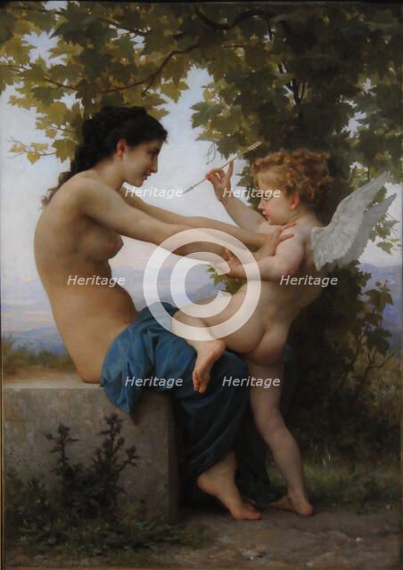 A Young Girl Defending Herself Against Eros, 1880. Artist: Bouguereau, William-Adolphe (1825-1905)