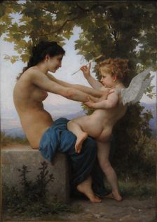 A Young Girl Defending Herself Against Eros, 1880. Artist: Bouguereau, William-Adolphe (1825-1905)