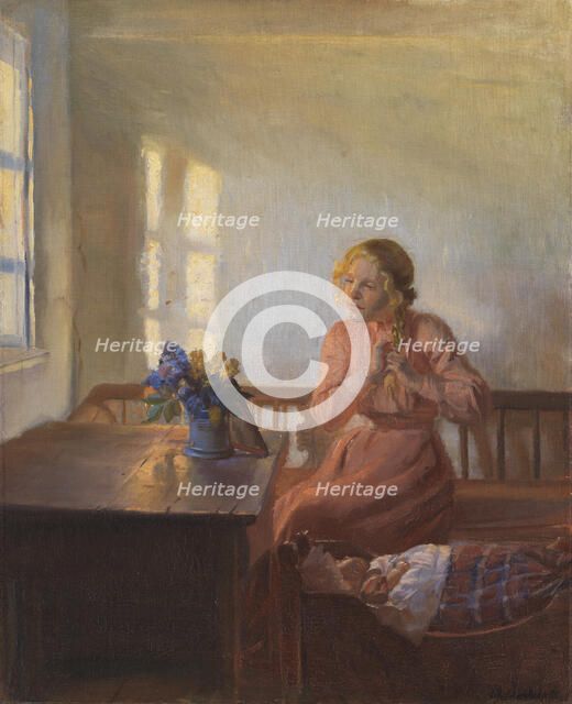 A Young Girl Plaiting her Hair, 1901. Creator: Anna Kirstine Ancher.