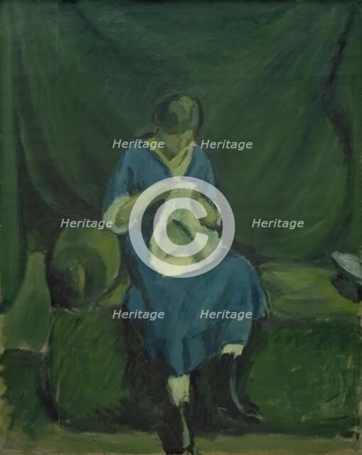 A Young Girl Sewing, 1915. Creator: Harald Giersing.