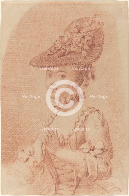 A Young Girl Wearing a Flowered Hat. Creator: Unknown.