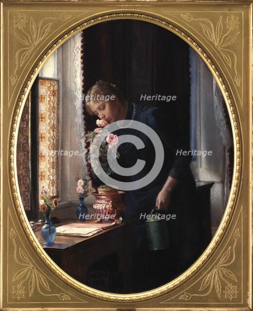 A Young Girl with a Rose, 1889. Creator: Carl Bloch.