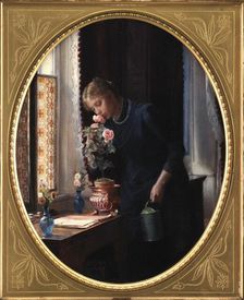 A Young Girl with a Rose, 1889. Creator: Carl Bloch