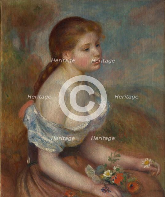 A Young Girl with Daisies, 1889. Creator: Pierre-Auguste Renoir.
