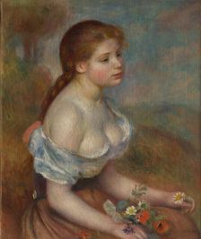 A Young Girl with Daisies, 1889. Creator: Pierre-Auguste Renoir
