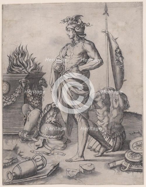 A Young Hero near an Altar, ca. 1514-36. Creator: Agostino Veneziano.