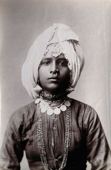 A young Hindu girl, perhaps a princess, in a studio setting, c1900. Creator: Unknown