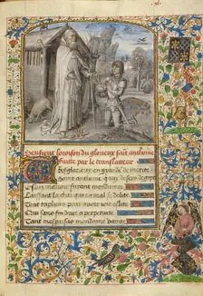 A Young Knight in Armour Kneeling in Prayer before Saint Anthony, about 1465-1470. Creator: Dreux Jean