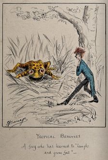 A young man chances on a gigantic yellow frog, c1860s. Creator: Edwin Harcourt Burrage