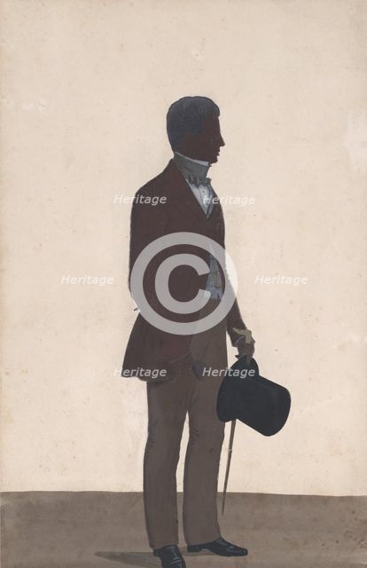 A young man, standing; full length silhouette, profile to right, 1850. Creator: WH Beaumont.