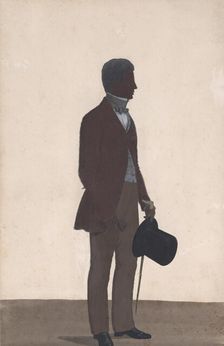 A young man, standing; full length silhouette, profile to right, 1850. Creator: WH Beaumont