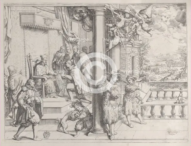 A Young Man Presenting his Thesis to Cardinal Aldobrandini, 1620., 1620. Creator: Oliviero Gatti.
