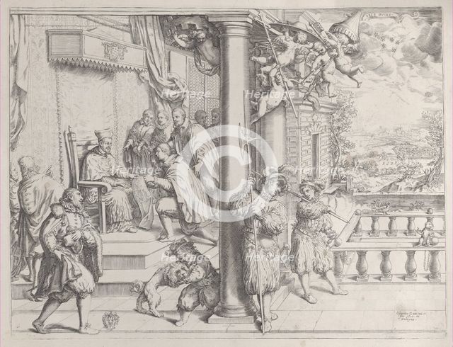 A Young Man Presenting his Thesis to Cardinal Aldobrandini, 1620., 1620. Creator: Oliviero Gatti.