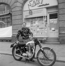 A young man with his imported BSA motorbike, Landskrona, Sweden, c1950s(?). Creator: Unknown