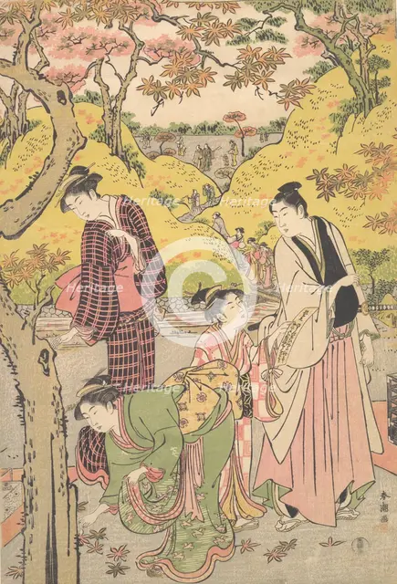 A Young Man, Two Young Women and a Girl at a Picnic Party, ca. 1789. Creator: Katsukawa Shuncho.
