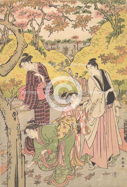 A Young Man, Two Young Women and a Girl at a Picnic Party, ca. 1789. Creator: Katsukawa Shuncho.