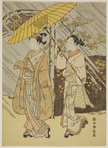 A Young Male Actor on Parade in Autumn Rain, c. 1765/70. Creator: Suzuki Harunobu
