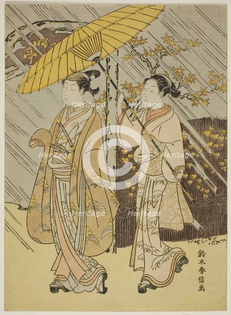 A Young Male Actor on Parade in Autumn Rain, c. 1765/70. Creator: Suzuki Harunobu.