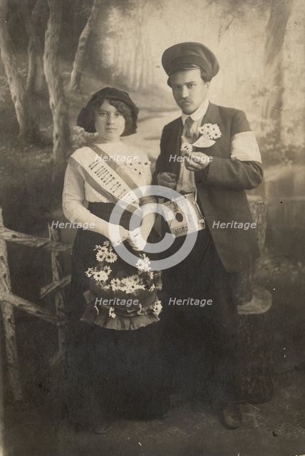 A young married couple, participants in the 'To Fight Consumption' campaign, 1913. Creator: Unknown.
