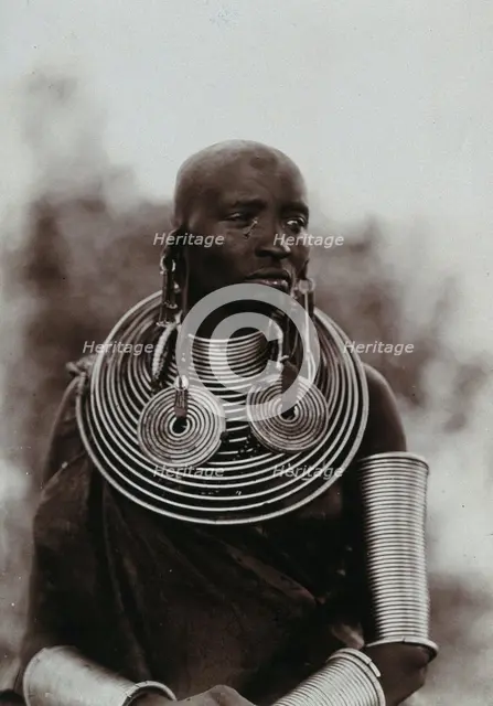 A young Masai woman, wearing much jewellery, approx 1900. Creator: Unknown.