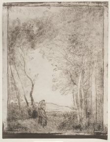A Young Mother at the Entrance of a Wood, original impression 1856, printed in 1921. Creator: Jean Baptiste Camille Corot (French, 1796-1875)