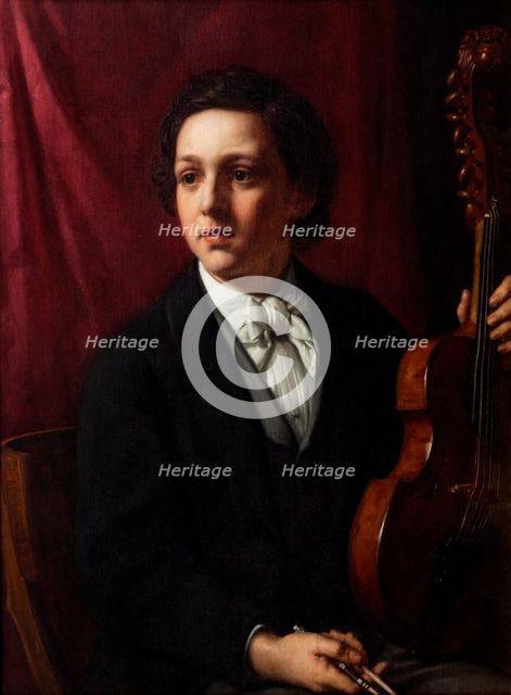 A young musician with his violin. Portrait of F. Rung (1854-1914), c1869. Creator: Holger Roed.