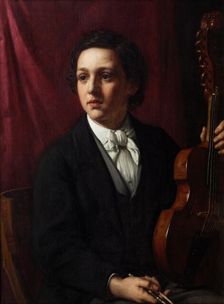 A young musician with his violin. Portrait of F. Rung (1854-1914), c1869. Creator: Holger Roed