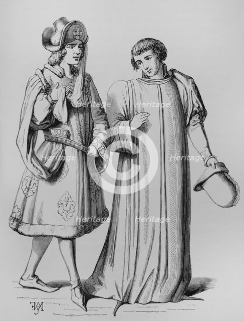A young nobleman and a bourgeois in the 14th century, France, 1878.  Creator: Unknown.