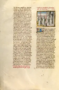 A Young Nobleman Leaving a Young Woman in the Care of an Abbess; Miroir Historial, about 1475. Creator: Unknown