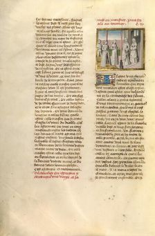 A Young Nobleman Leaving a Young Woman in the Care of an Abbess; Miroir Historial, about 1475. Creator: Unknown