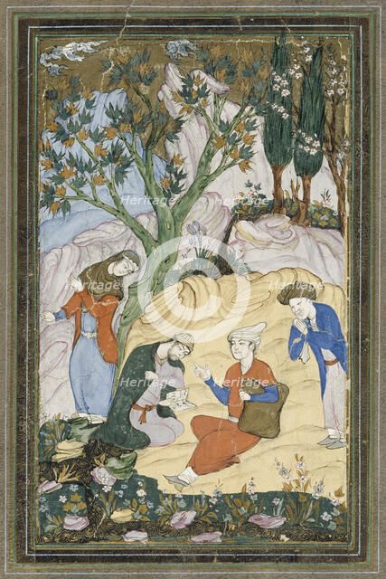 A young prince with his entourage in a landscape, Persian miniature, c1400-1599. Creator: Unknown.