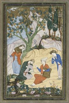 A young prince with his entourage in a landscape, Persian miniature, c1400-1599. Creator: Unknown