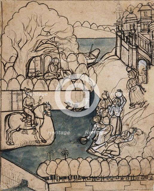 A Young Rider Approaches a Water Reservoir, c1750. Creator: Unknown.