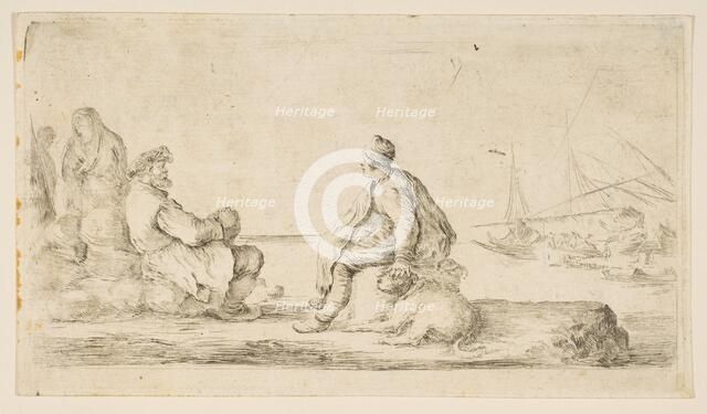 A young sailor and an old man sitting by the sea, 17th century. Creator: Stefano della Bella.