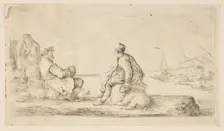 A young sailor and an old man sitting by the sea, 17th century. Creator: Stefano della Bella