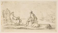 A young sailor and an old man sitting by the sea, 17th century. Creator: Stefano della Bella