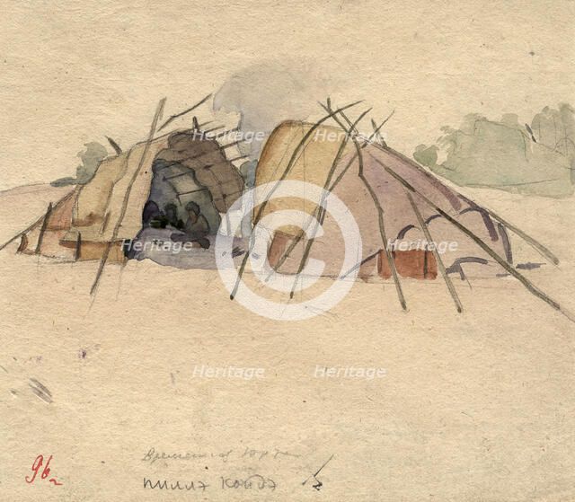A yurt of two halves. Selkups, 1920. Creator: A. G. Vargin.