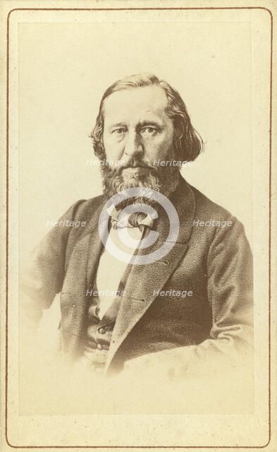 A Aksakov, half-length portrait, facing front, between 1880 and 1886. Creator: Unknown.