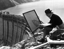 A artist from Linz painting the Limberg Dam, Austria, c1947-1951