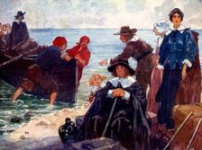 A band of exiles moor'd their bark on the wild New England shore 1620, (1905).Artist: A S Forrest