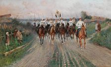 A band goes through the village. Creator: Voroshilov, Sergey Semyonovich (before 1865-after 1911)