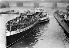 A bank holiday crowd on board a paddle steamer headed for Margate, London, 1926-1927