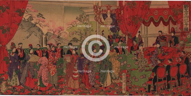 A Banquet in celebration of the New Imperial Palace , 1888. Creator: Chikanobu, Toyohara (Yoshu) (1838-1912).