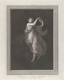 A bacchante, a garland on her head, and playing cymbals, set against a black backgrou..., 1795-1820. Creator: Aloysio Cunego